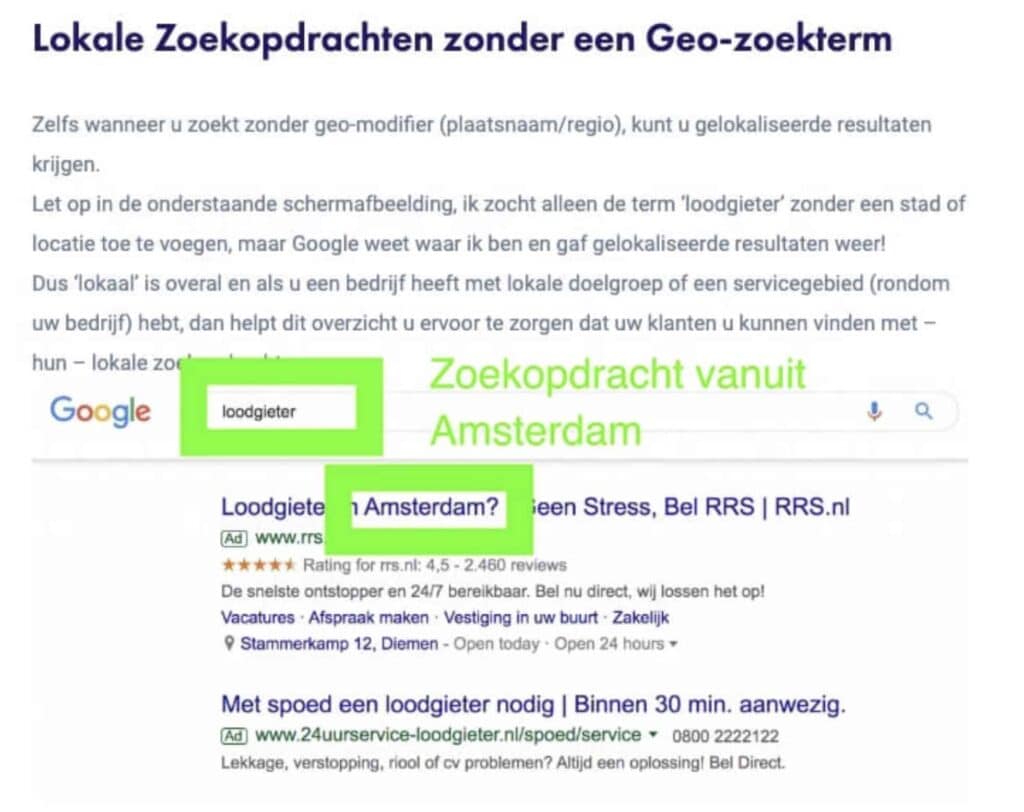 lokale seo loodgieter amsterdam