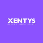 Witte tekst op een paarse achtergrond luidt XENTYS met daaronder in kleinere letters INDUSTRY / PROCUREMENT / JOBS.